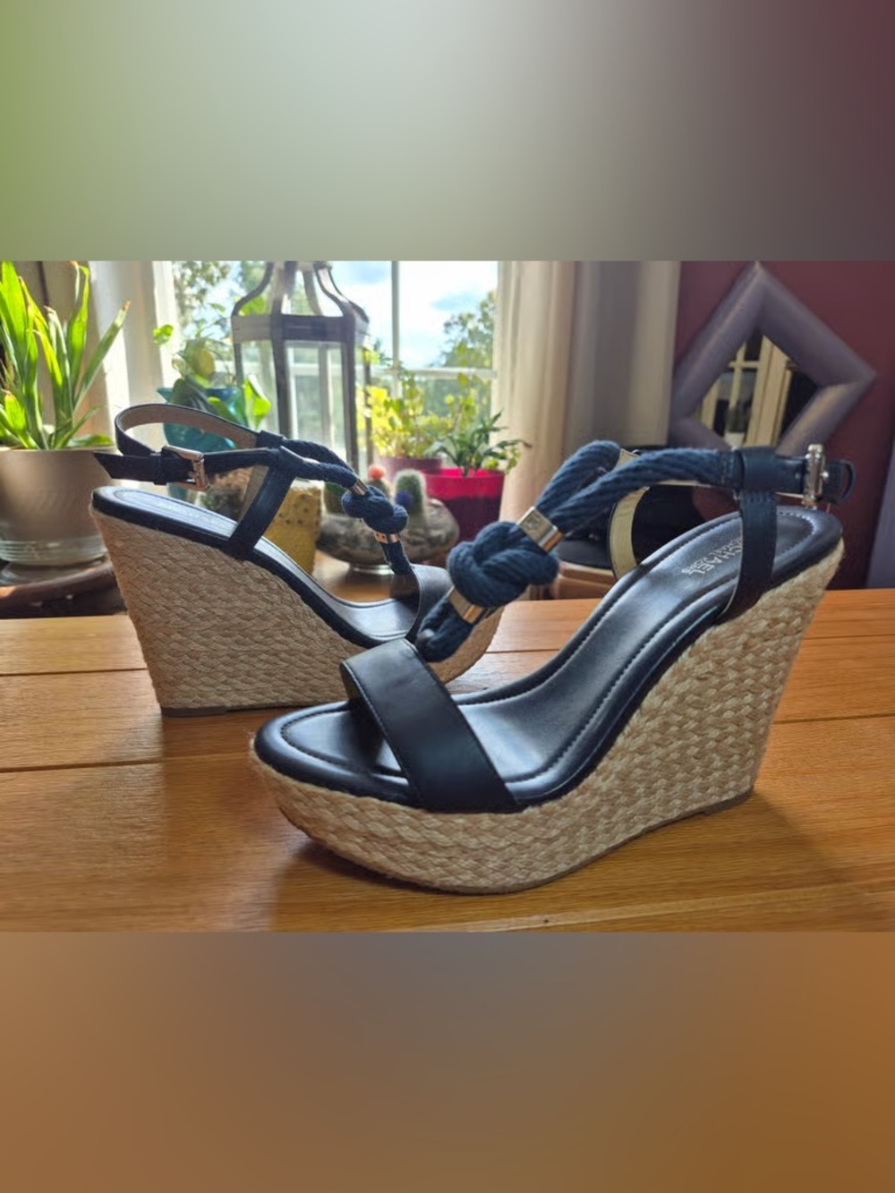 Time and Tru Black Espadrille Rope Wedge Sandals